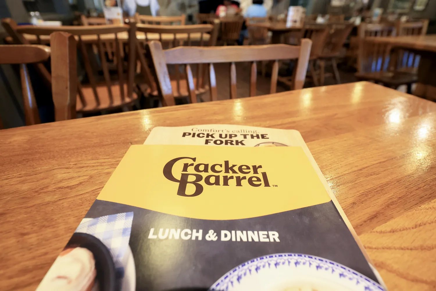 Cracker Barrel's redesigned logo on a menu