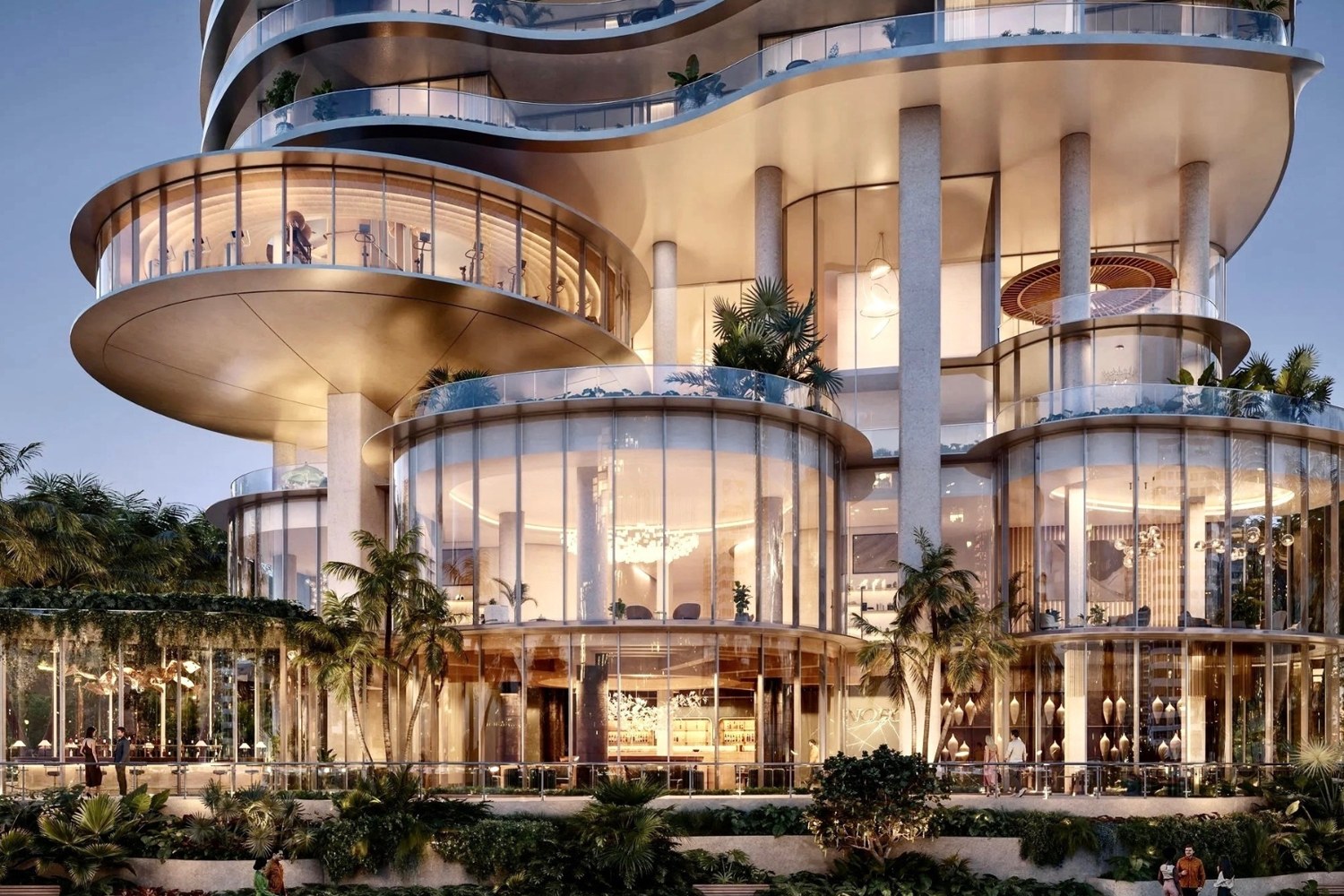 Rendering of the 619 Brickell by Nobu tower on the Miami skyline